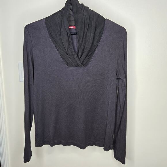 BARBARA LESSER Fibers Black Cowl Neck Long Sleeve Mixed Media Top Size M - Picture 1 of 7